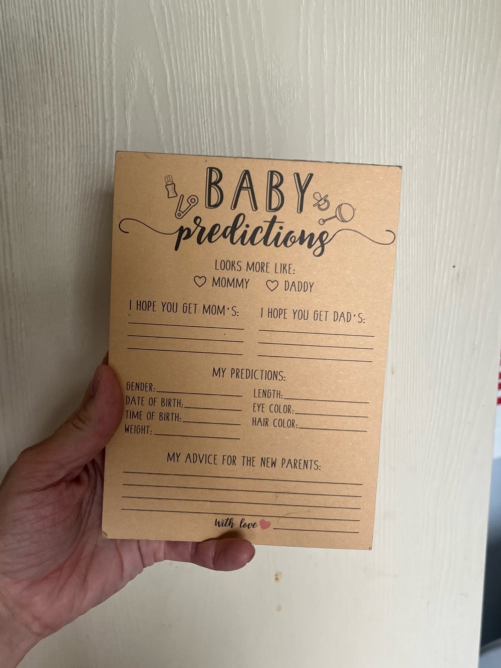 Baby Predictions Game Card - Kraft Brown